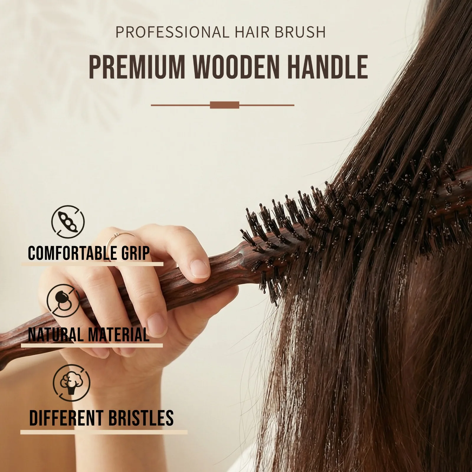Wooden Round Hair Brush Boar Bristle Hair Comb Women Men Styling Blow Dry Curly Straight Hair Comb Salon Home Hairdressing Tool