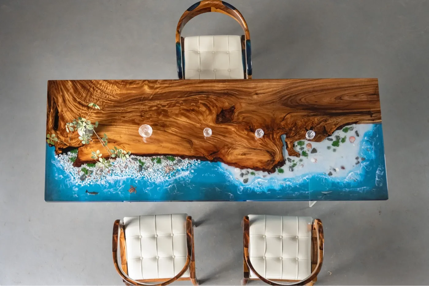 Contemporary South American Resin Double-Sided Coastal Epoxy River Table Acrylic Underwater Landscape Durable Dining Room Set
