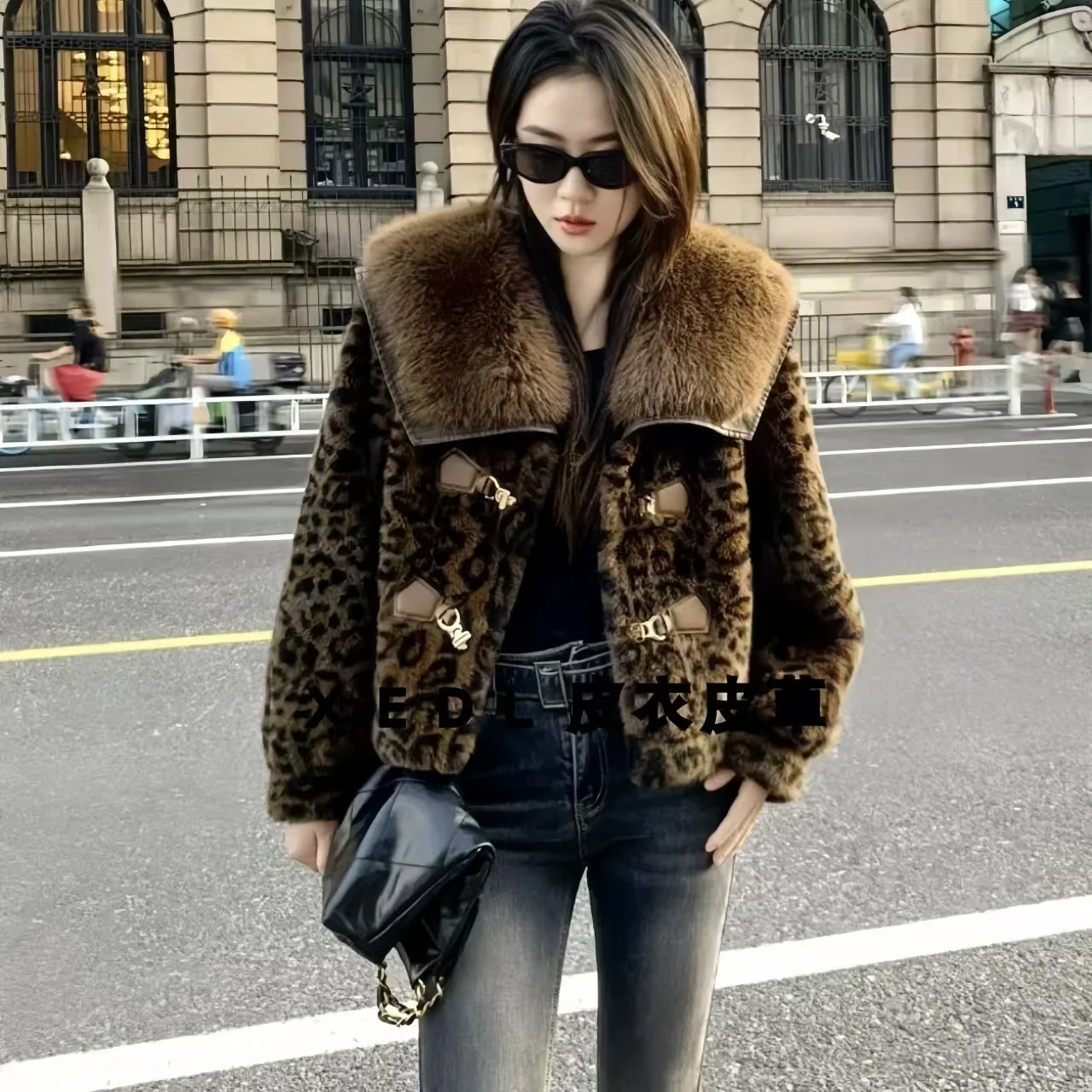 Faux Mink Fur Coats for Women,Leopard Print Jackets,Female Overcoat,Thicken Warm Clothes,England Style,High Quality,New ,Winter