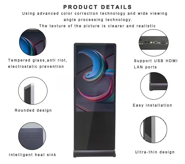 Floor Standing 55 Inch Indoor Digital Signage Advertising Playing Equipment Screen Players