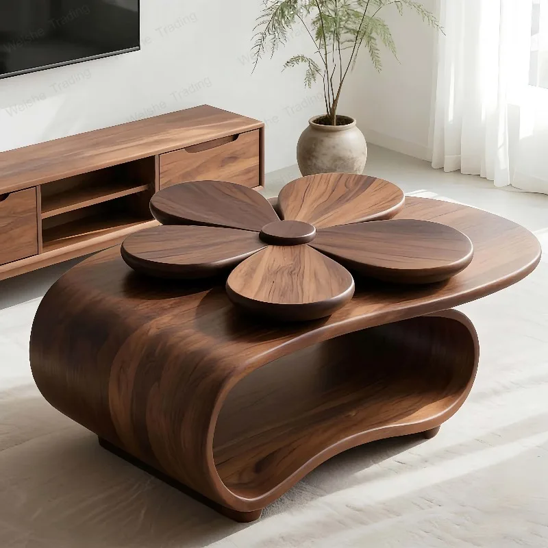 New Chinese black walnut solid wood petals living room home storage high-end special-shaped design coffee table