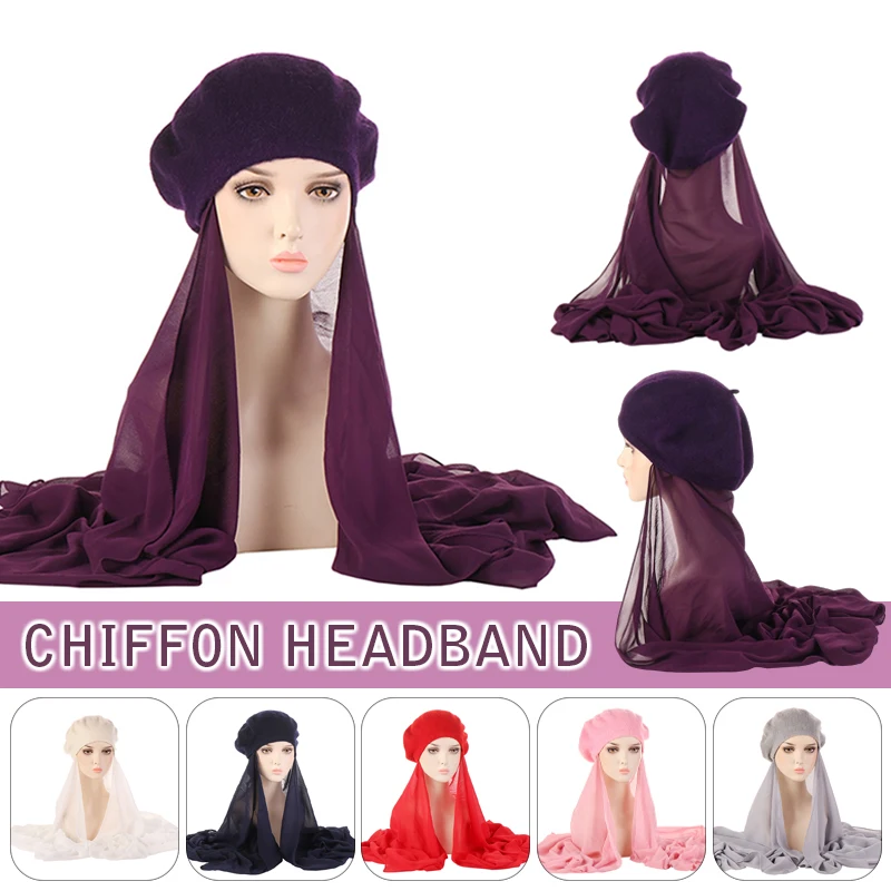 

Chiffon Shawl Scarfs Soft Summer Thin Hooded Headwear Cap Chiffon Lace Head Wrap Shawl Muslim Women Hijab Scarf Beret