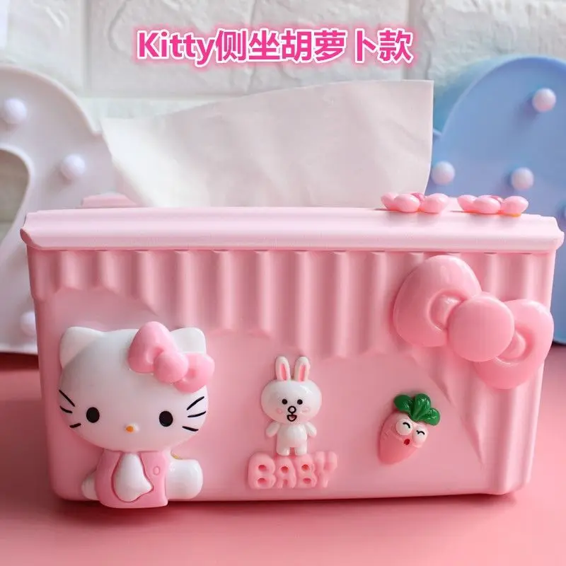 

New Caton Sanrio Hello Kitty Tissue Box Simple Plastic Home Living Room Paper Box Cute Cartoon Household Items Paper Jewelry