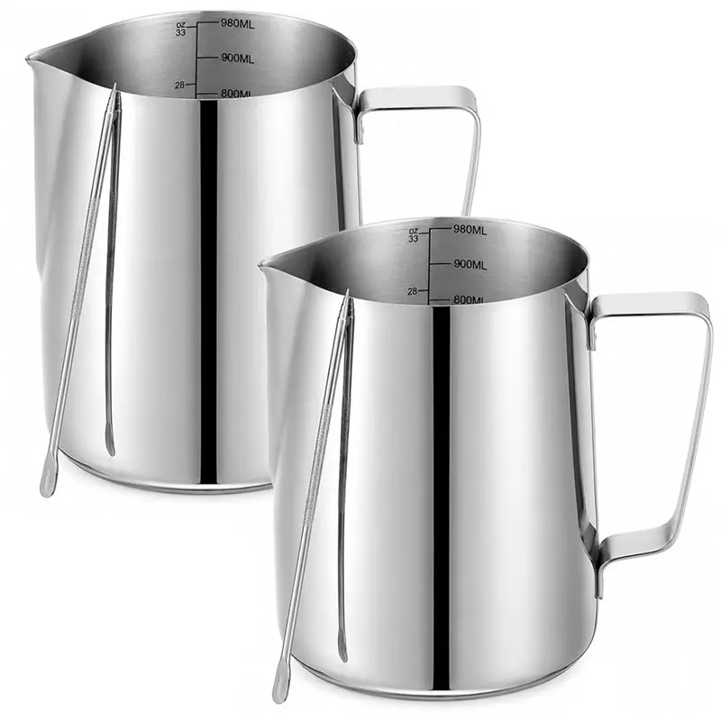 SHENLIU 2 Pack 32Oz Stainless Steel Milk Frothing Pitcher Milk Frothing Pitcher Large Capacity