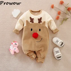 Prowow Baby Deer Fleece Jumpsuit For Christmas Clothes 2025 Cartoon Thin Velvet Romper Newborns My First New Year Baby Costume