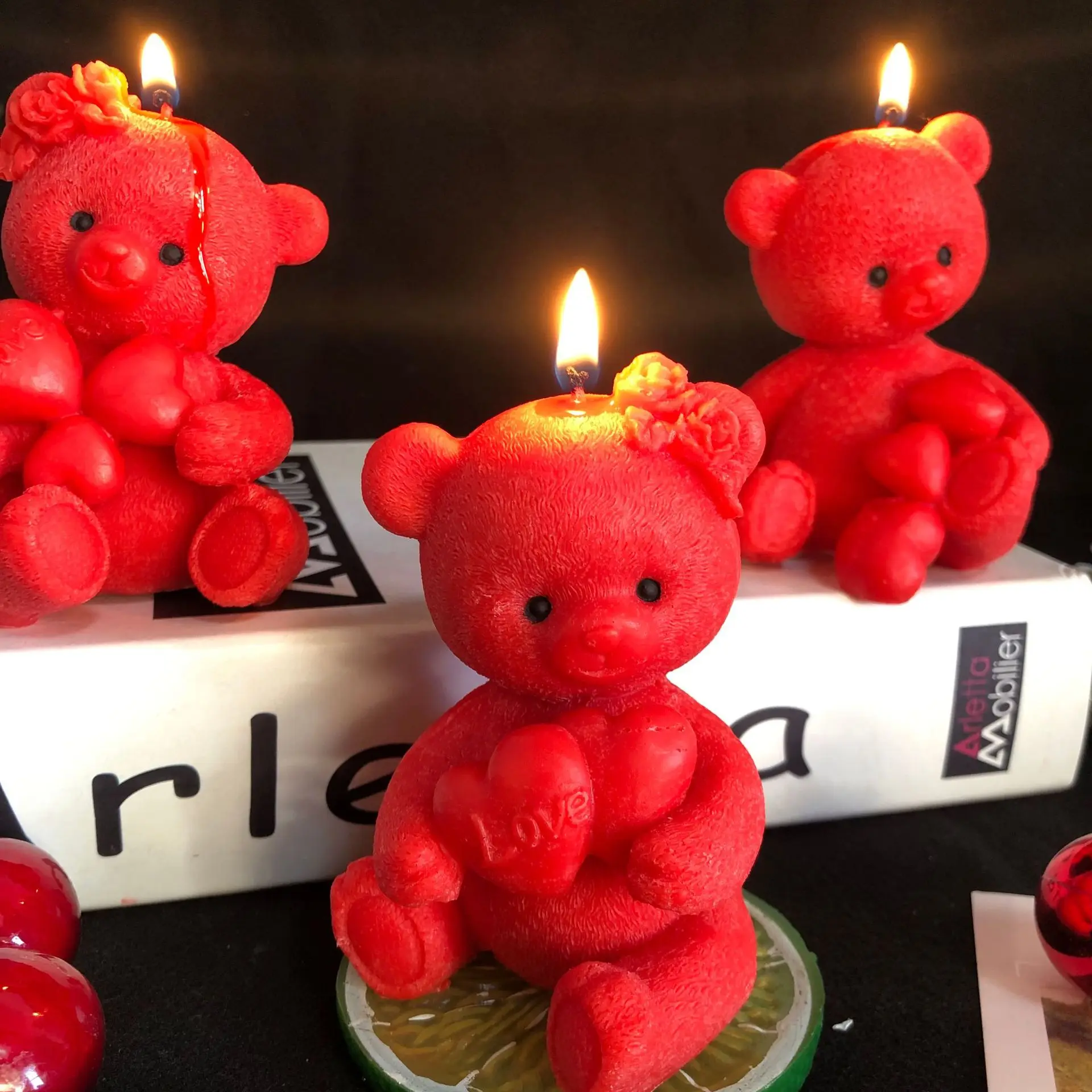 3 Little Bear Love Silicone Mold Gypsum form DIY Handmade Plaster Candle Ornaments Handicraft Mold Hand Gift Making Kitchen Acce