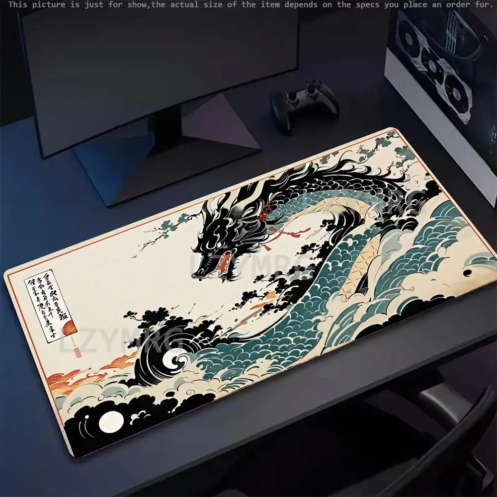لوحة ماوس تنين وموجة يابانية كبيرة من المطاط المضاد للانزلاق ملحقات مكتب الكمبيوتر لوحة ماوس للمكتب والألعاب لوحة المفاتيح حصيرة ديكور البساط #1