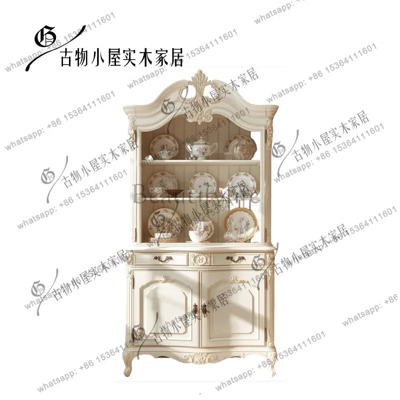 

French light luxury carved wine cabinet/high-end white large-capacity wall cabinet can be customized
