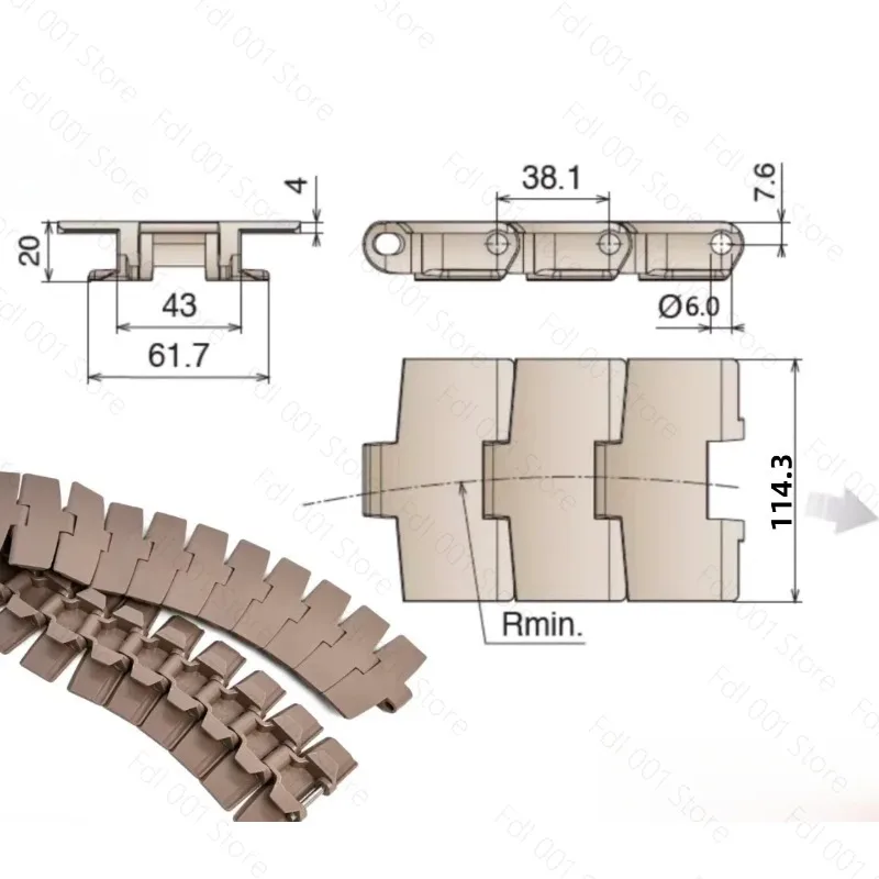 880TAB Plastic POM Chain Plate Conveyor Belt Anti-Skid Curved Chain with Wing Transmission Plastic Steel Mesh Chain