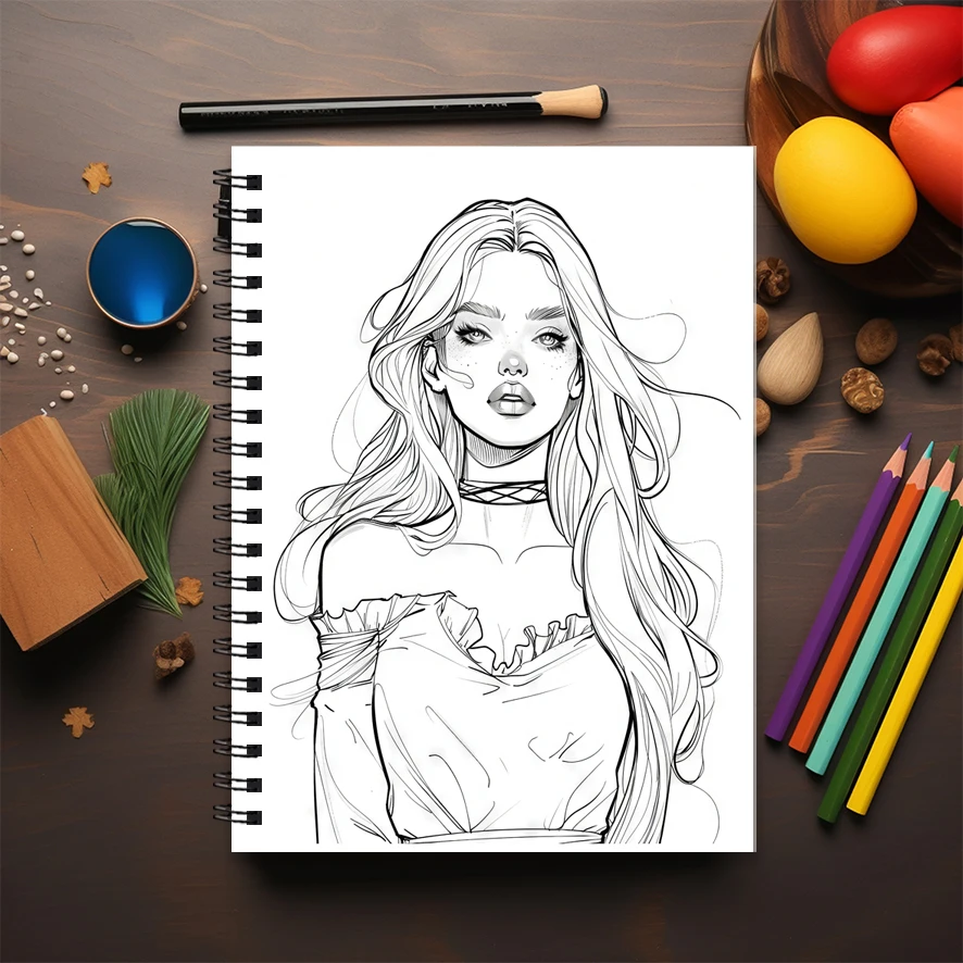 Adult Coloring Book 8.3x11.2 Inches 22 Pages Beauty Character Design Stress Relief Emotion Positivity Focus