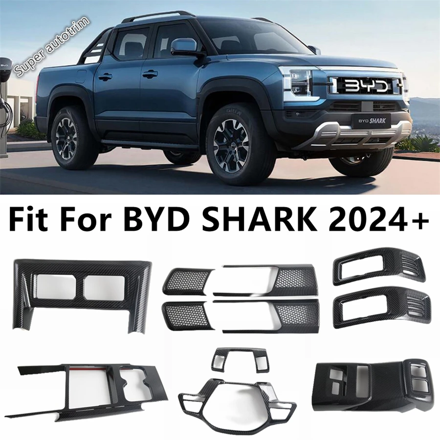 

For BYD SHARK 2024 2025 Steering Wheel / Door Handle Frame / Gear Shift Panel / Air AC Vent Cover Trim Carbon Fiber Accessories