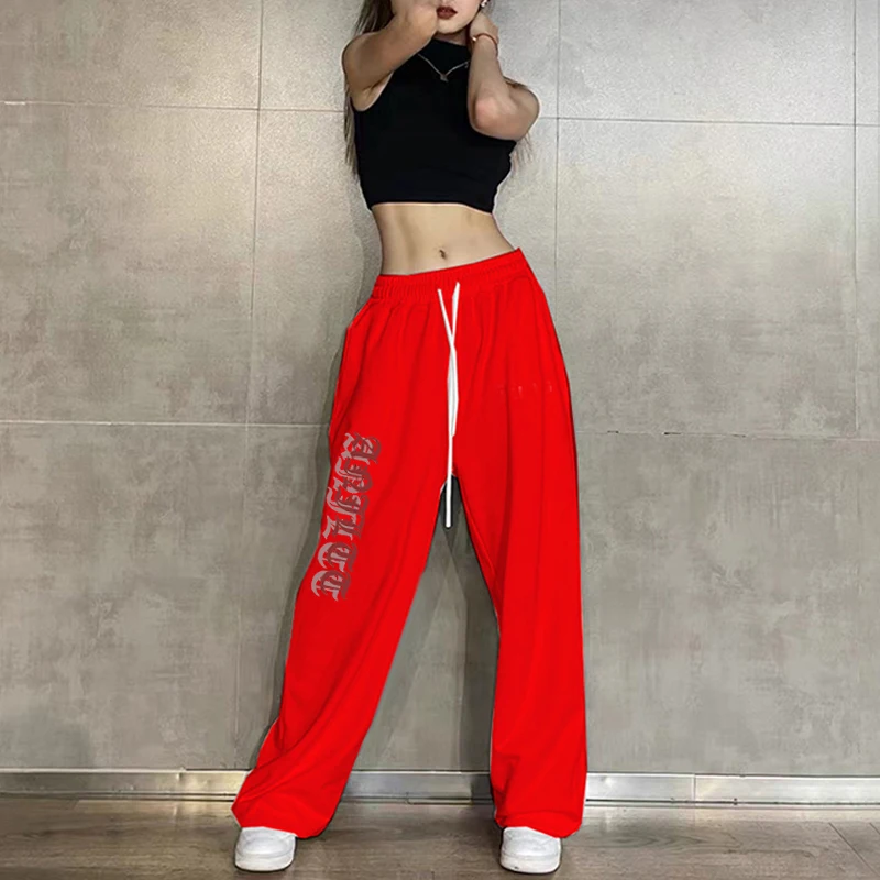 ハイウエスト ヒップホップ ストリート ジャズ レディース ロングパンツ カジュアルパンツ ダンス用 プリントレター 原宿風 スレ コットンブレンド