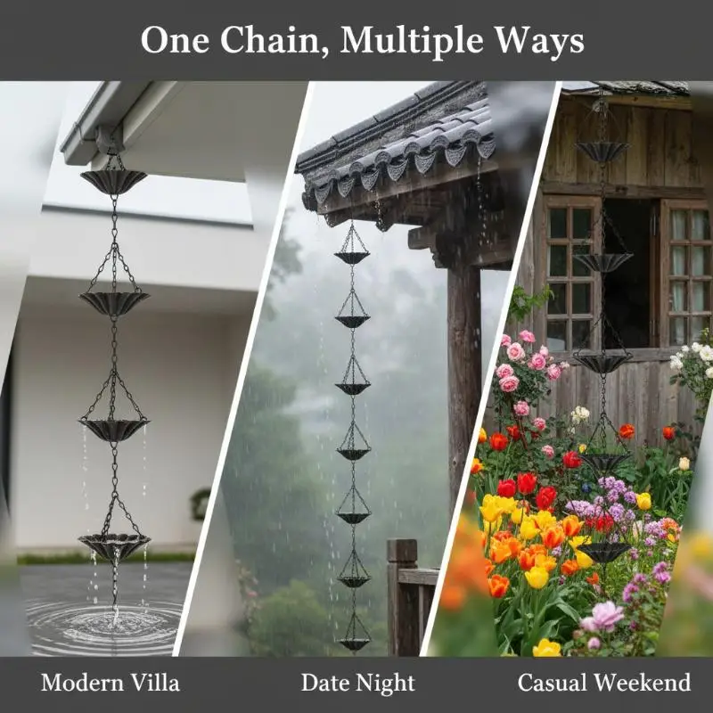 Rain Chain Metal Eaves Drainage Japanese Style Outdoor Weather Resistant Home Roof Gutter Decor for Patio