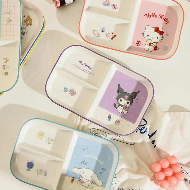 Kawaii Sanrio Hobby Kuromi Cinnamoroll Hello Kitty My Melody Cartoon Ceramic Serving Plate Children's Three-Compartment Plate