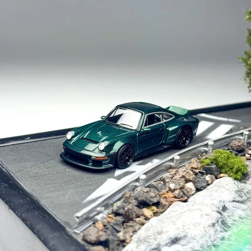 POPRACE 1/64 911 Singer Turbo Metal Green Alloy Die Casting Car Model Collection Model Boy Gift Christmas Gift  Boy's toy