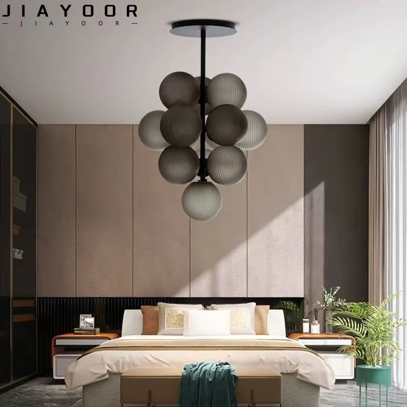 

2024 Modern LED Grape Ball Ceiling Glass Ball Gloss Decorative Chandelier Living Room Dining Room Chandelier Indoor Home Light