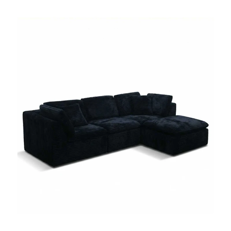 

#Multi-Functional Convertible Modular Sofa, Black Corduroy Compressed Couch with Customized Legs for Home & Office