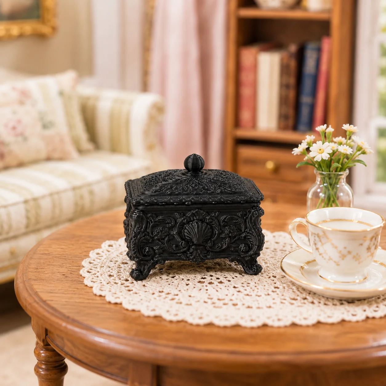 Mini relief storage box, miniature jewelry box with lid, doll house scene decorative item,collection for micro model enthusiasts - view 5