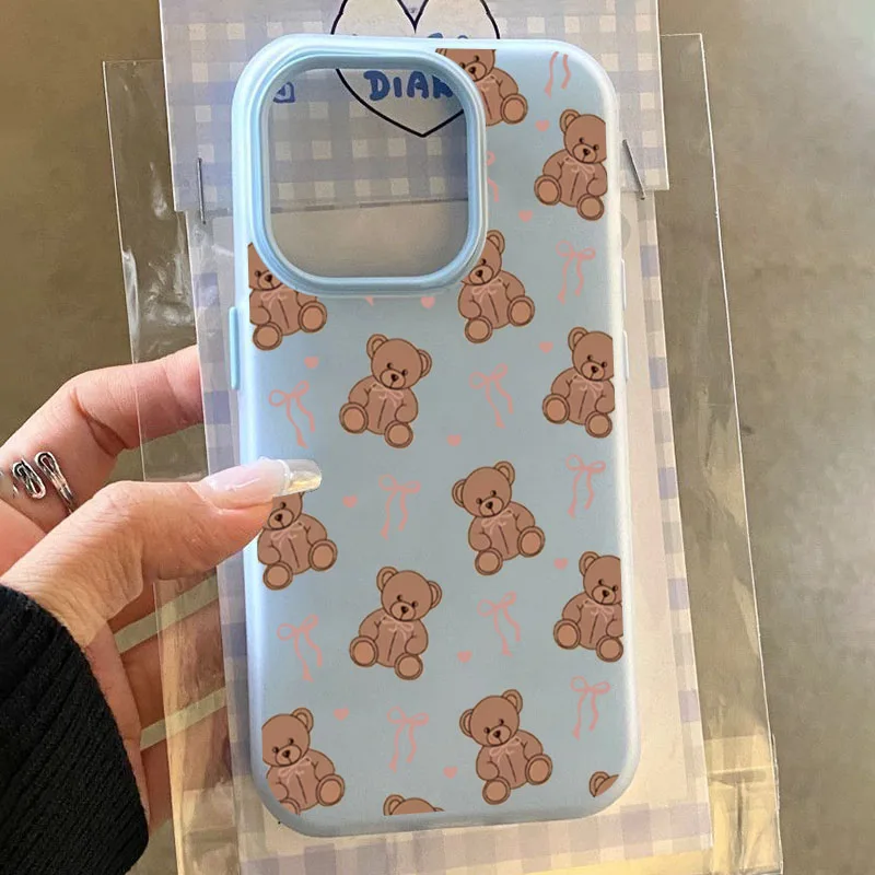 

Sweet Heart Bear Bow Design Phone Case for Xiaomi 15T Pro Cases Shockproof Matte Clear 2 IN 1 Cover For Poco X7 X6 X5 M6 Pro 4G