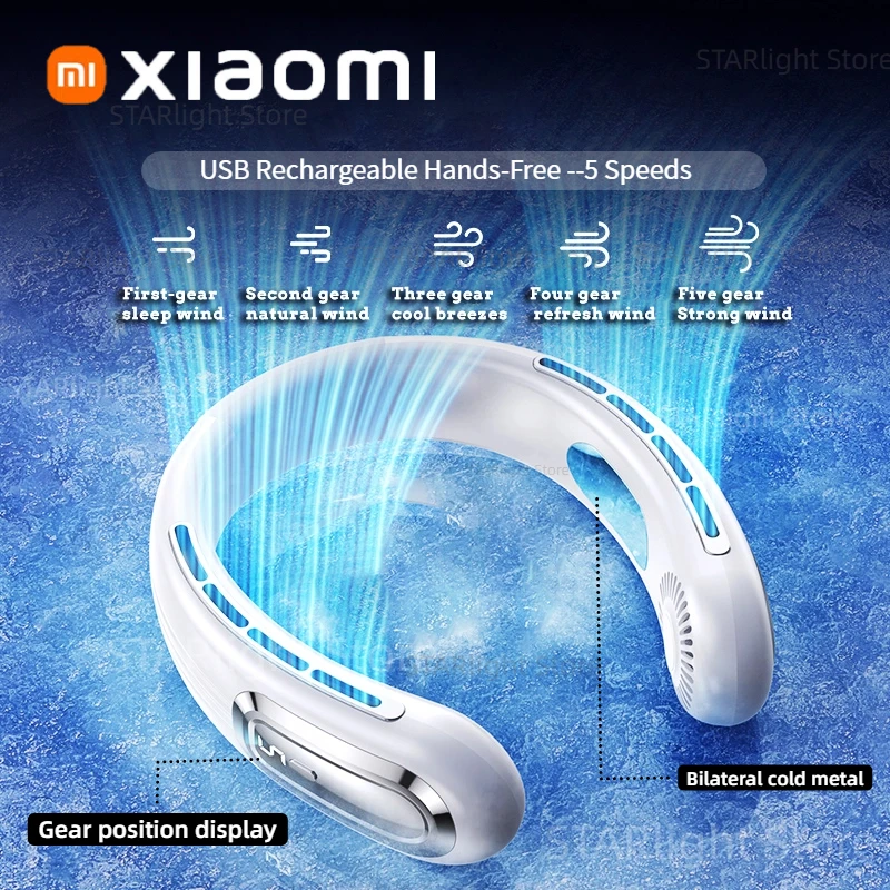 Xiaomi Portable Neck Fan USB Rechargeable Hands-Free 3 Speeds Quiet Cool for Outdoor Office Travel Summer Sale Free Shipping New