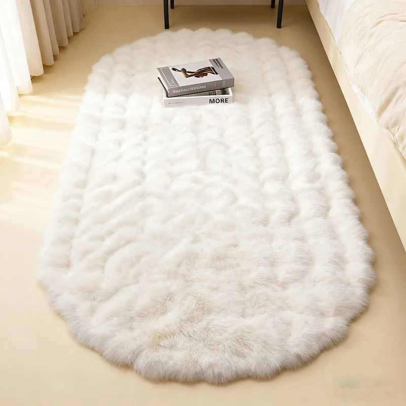 

Luxurious Faux Rabbit Fur Oval Area Rug Plush Thick Warm Bubble Velvet Carpet for Living Room Fluffy Soft Bedside Floor Mat