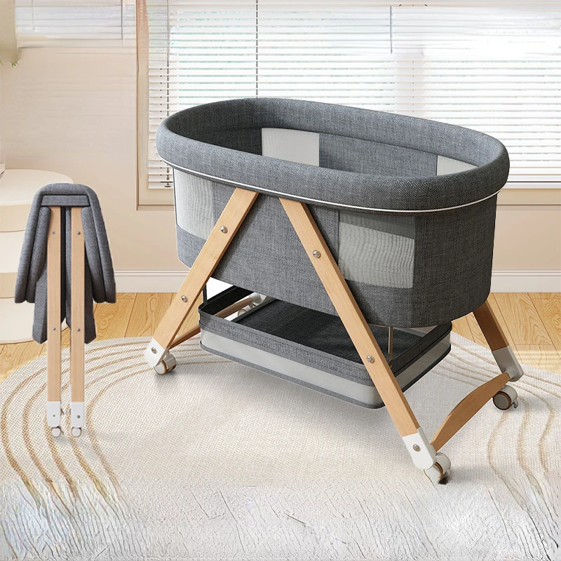 One Click Folding Mobile Baby Cribs,Multifunctional Newborn Crib Cradles,Baby Rocking Splicing Large Bed,Campingbedje Baby Beds