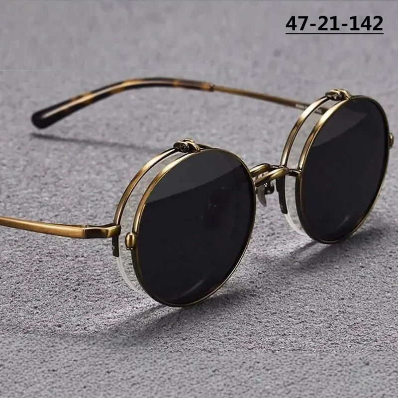 Flip-up Polarized Sunglasses Double-layer Retro Round Design UV Protect Sun Glasses Japanese Style Pure Titanium Square Eyewears