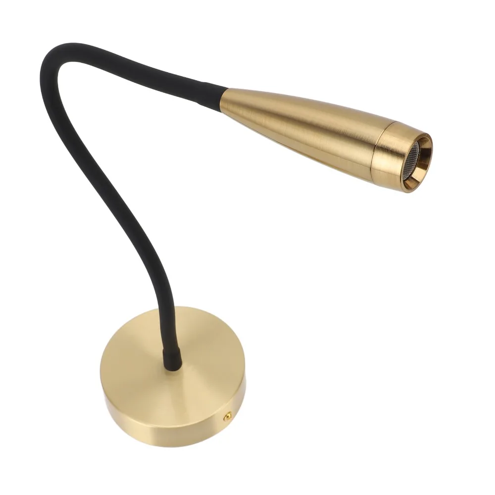 Minimalist 3W LED Reading Light Wall Mount Flexible Gooseneck Reading Lamp Gold Warm Light 3000K Wall Sconce Light Dorm