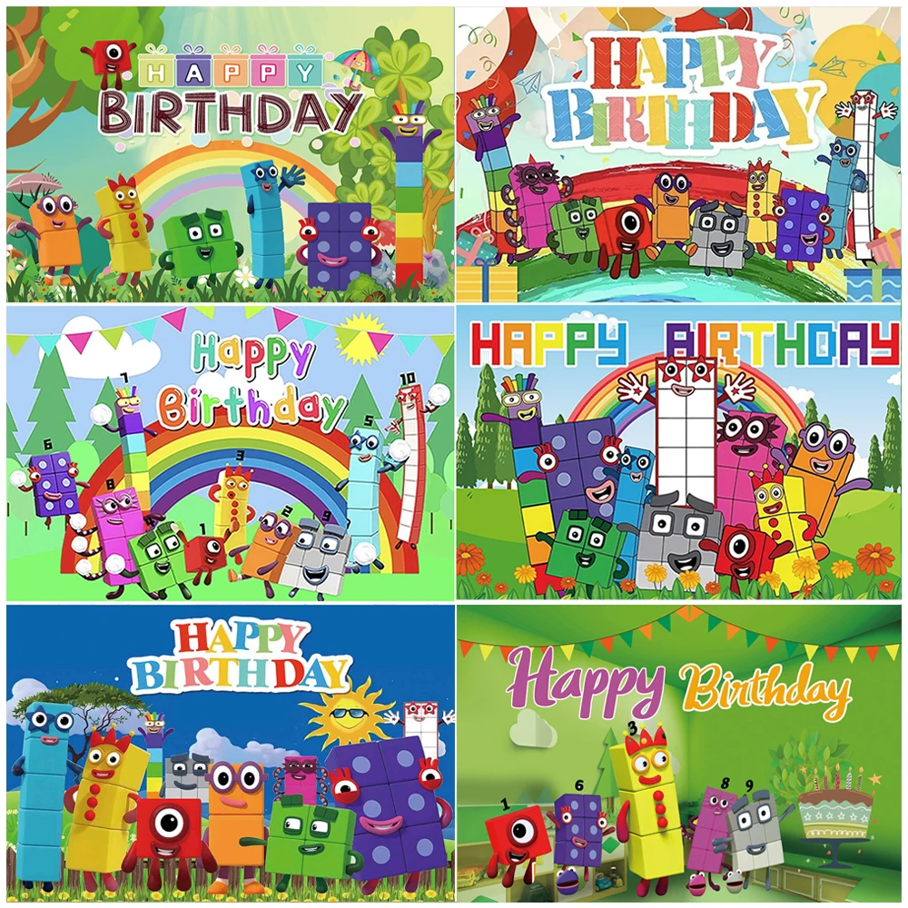 Cartoon The Number Building Blocks Baby Shower Child Birthday Party Decoration Background Banner Supplies Kids Gifts Photo Props