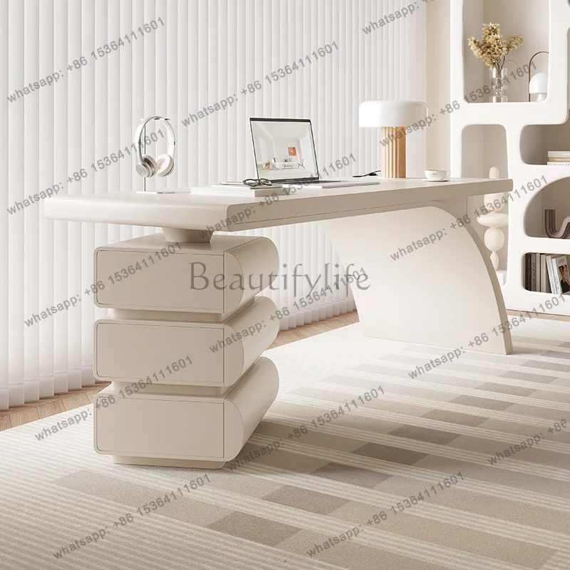 FG Cream-style Solid Wood Office Desk Light Luxury Modern French Office Desk Irregular-shaped Computer Home Furniture Bureau XYO
