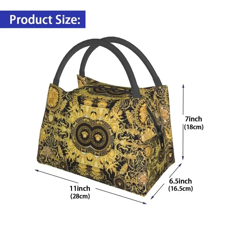 Fiambrera portátil Europea lujosa para mujer, diseño decorativo, oro barroco, enfriador multifunción, bolsa de almuerzo con aislamiento térmico para