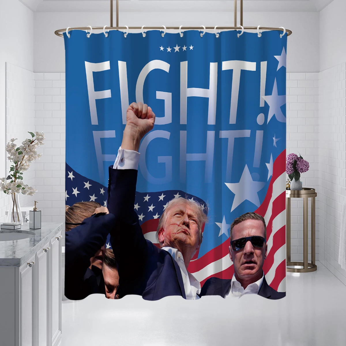 1PC Trump was attacked print Shower Curtain,3D Embossed Washable Waterproof Shower Curtain,12 hooks,Family Bathroom Decoration