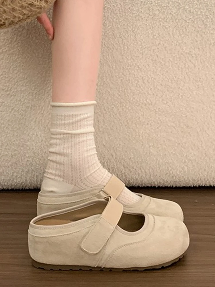 Elevated  Women's Slip-On Half Slippers Outdoor Wear Fall New Magic Tape Mary Jane Shoes French Style Ultrafine Fiber