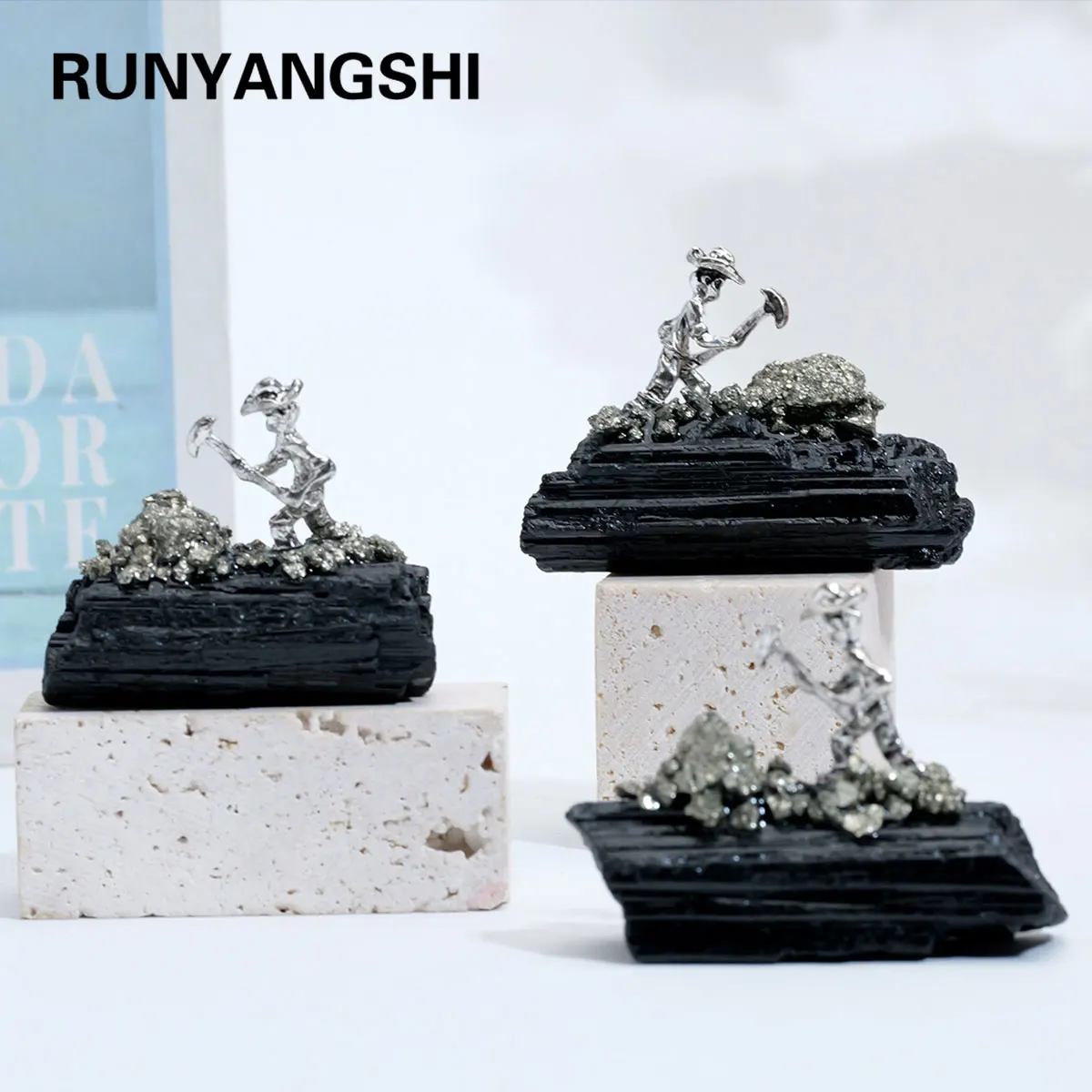1pc Natural Black Tourmaline Miner Modeling Micro Landscape Decoration Crystal Raw Stone Mine Standard Home Decoration