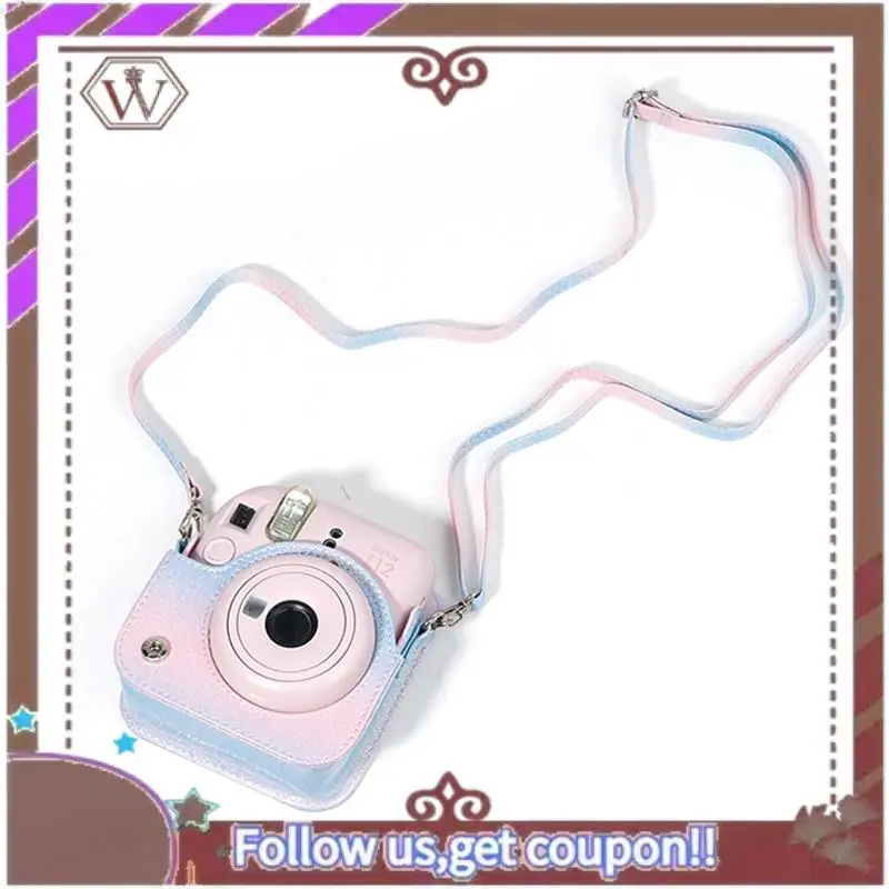 Чехол для камеры ABBG с регулируемым плечевым ремнем, мягкий защитный чехол из искусственной кожи, дорожная сумка для Fujifilm Instax Mini 12, сине-розовый