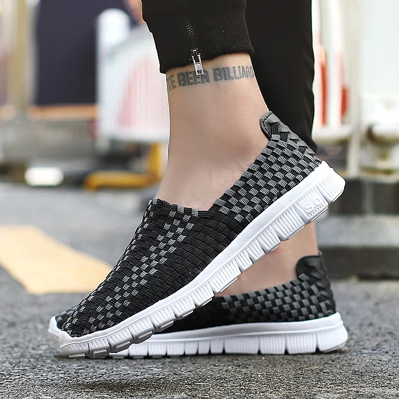 STRONGSHEN Men Shoes Summer Breathable Women Handmade Woven Shoes Couple Casual Flats Shallow Loafers Unisex Zapatos De Mujer