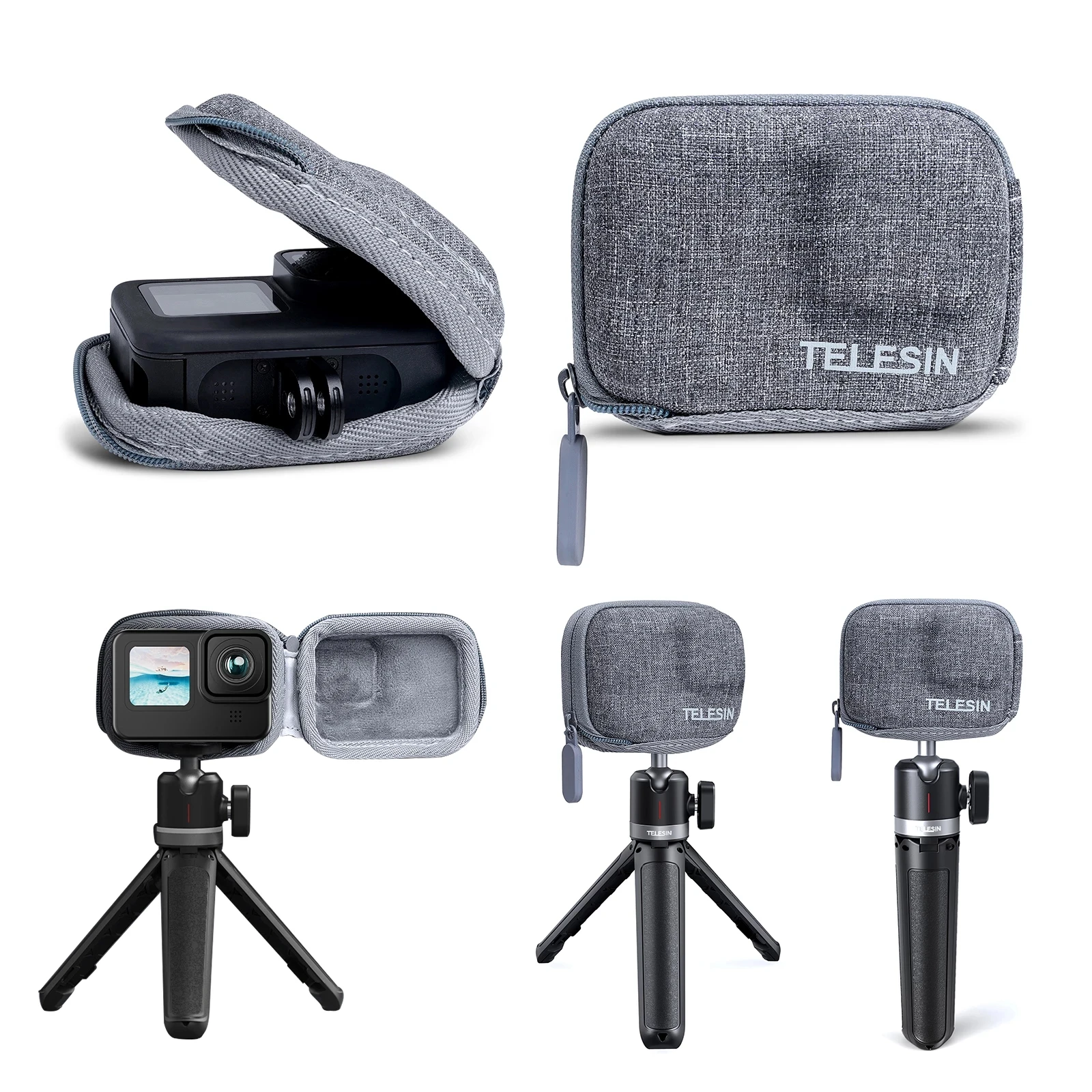 TELESIN Mini Storage Protection Bag Brushed Half Open Quick Release Carrying Case for GoPro Hero 13 12 11 10 9 GoPro13 Black Bag