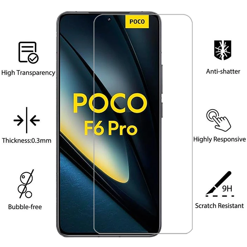 واقي شاشة من الزجاج المقسى لهاتف شاومي بوكو f6 برو على pocof6 f 6 6f f6pro pocof6pro 5g فيلم الهاتف xiomi poc pco