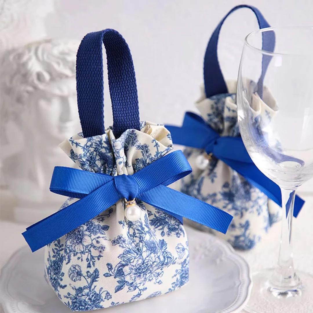 12Pcs Portable Cotton Bag With Drawstring Wedding Birthday Feast Candy Pouches Sweet Heart Girl Packaging Chocolate Storage