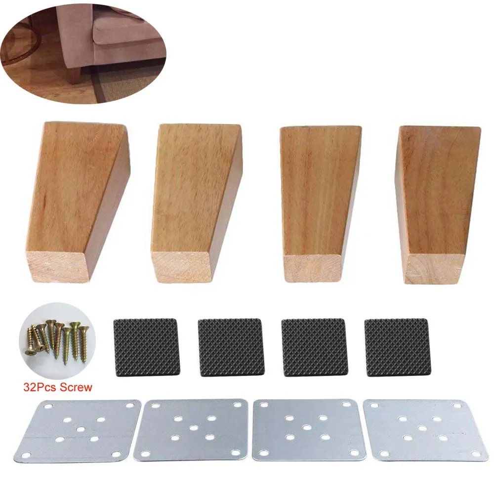 

4pcs 10cm Height Wooden Furniture legs Right Angle Trapezoid Sofa Table Feet Couch Dresser Armchair foot Oak Wood More gifts