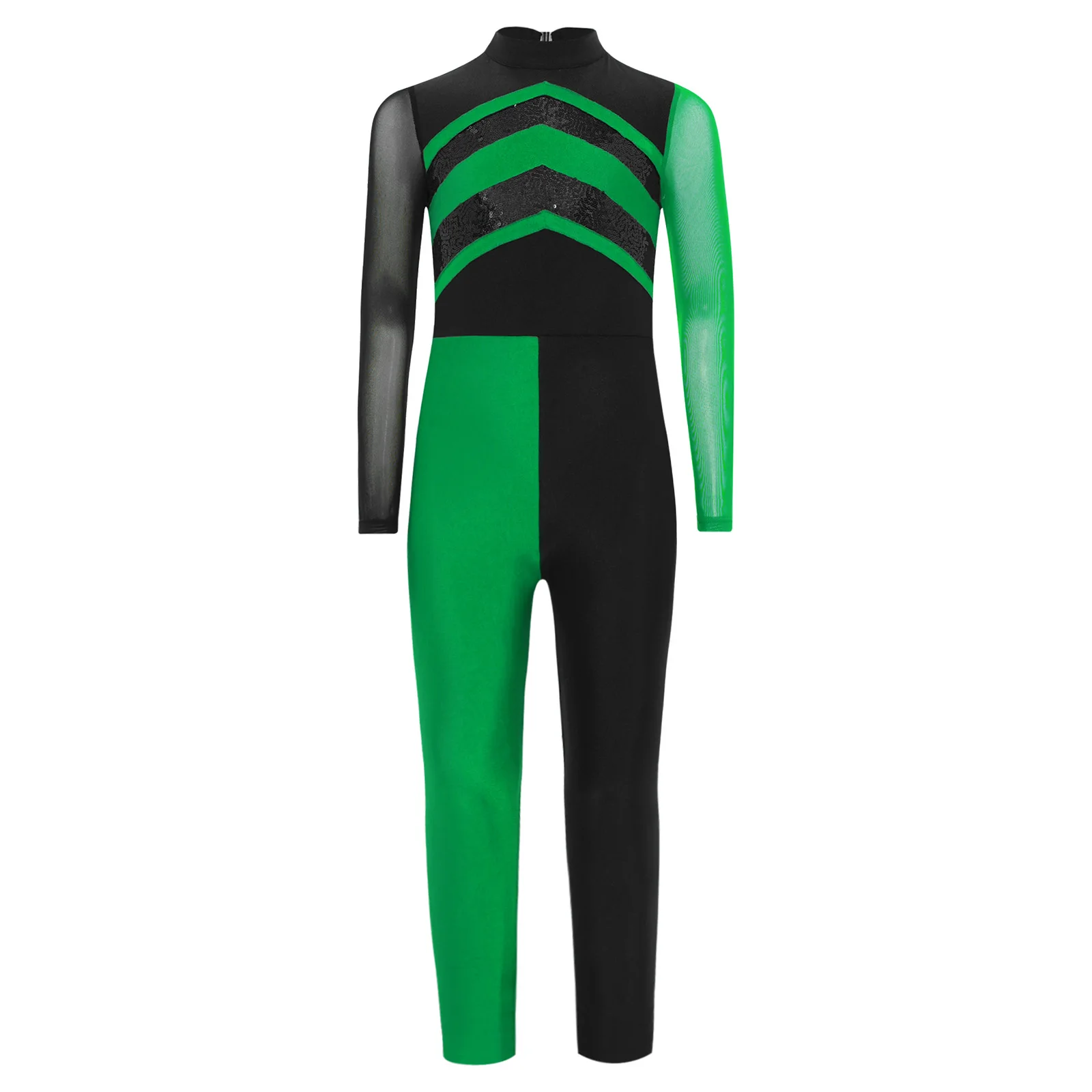 Bambini Ragazze Balletto Ginnastica Pagliaccetto Costume da spettacolo di danza Tuta con paillettes con maniche lunghe in rete Abbigliamento per spettacoli teatrali