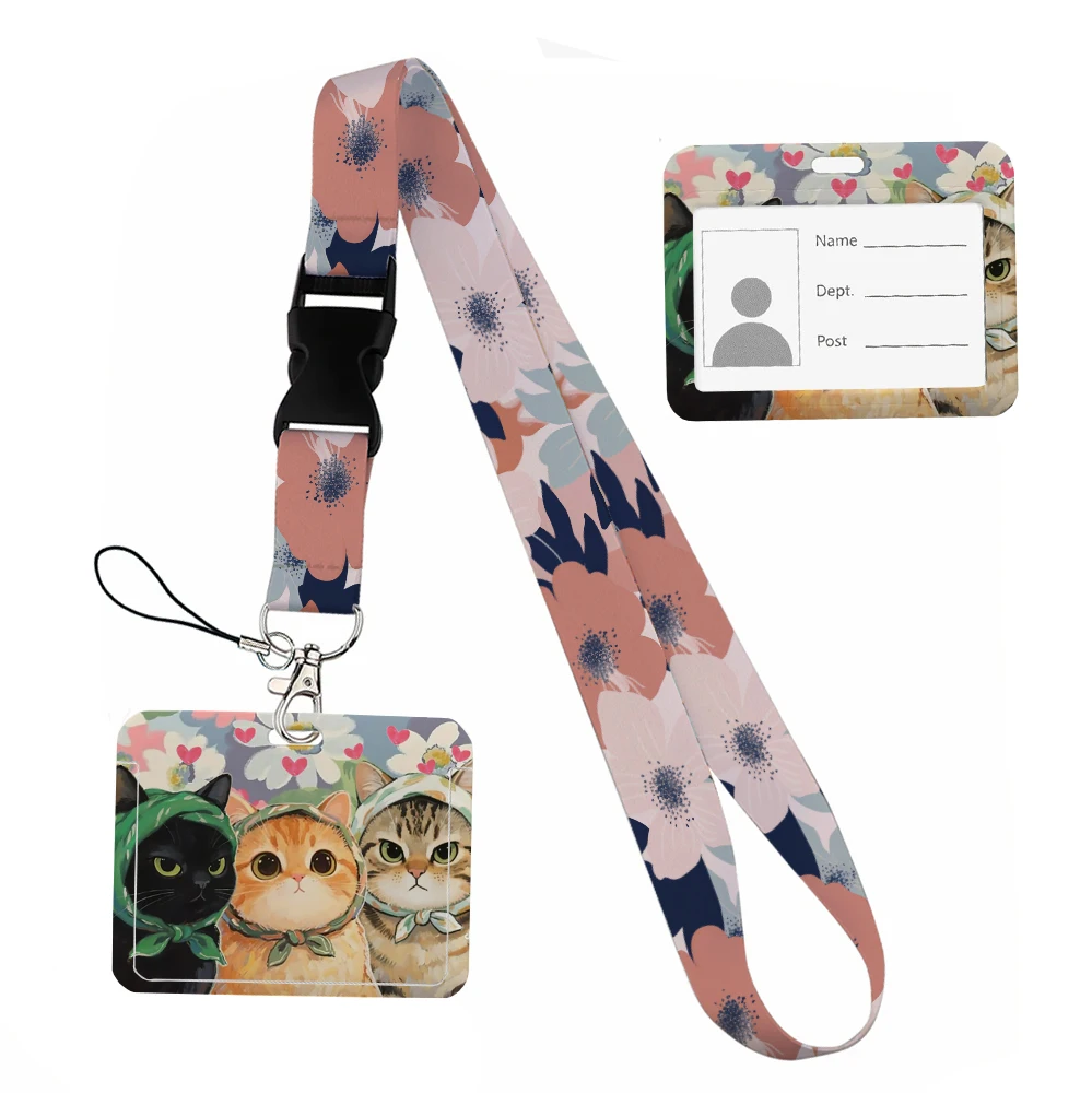 Small animals inside flowers Print Ribbon Lanyards Keys ID Horizontal Card Collectors Phone Straps Rope Students Badge Holder