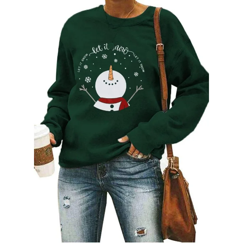 

Christmas sports casual shirt new fashionable long sleeved women's snowman pattern pullover