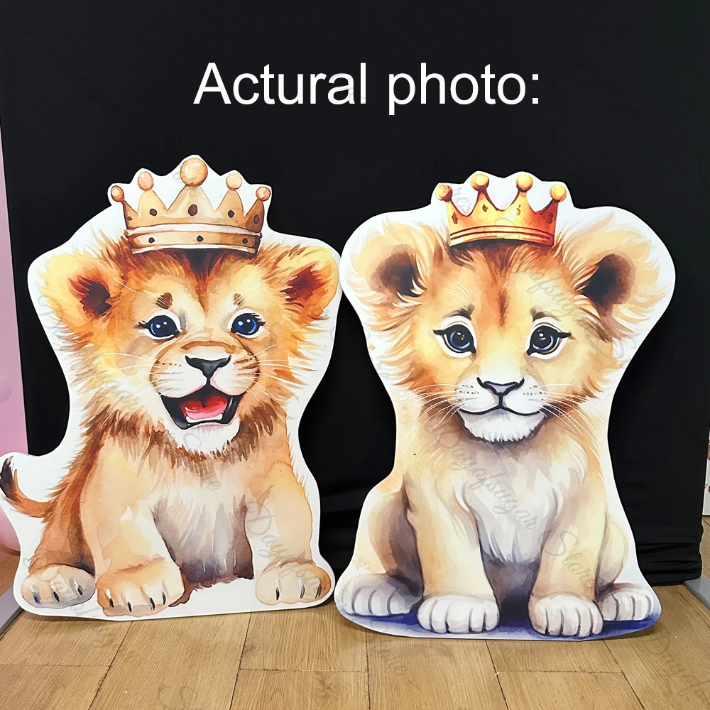 18/36Inch Baby Lion Cutout Mosaic Board Gold Crown Little Lion KT Foam Board for Baby Shower Jungle Animal Birthday Party Decor