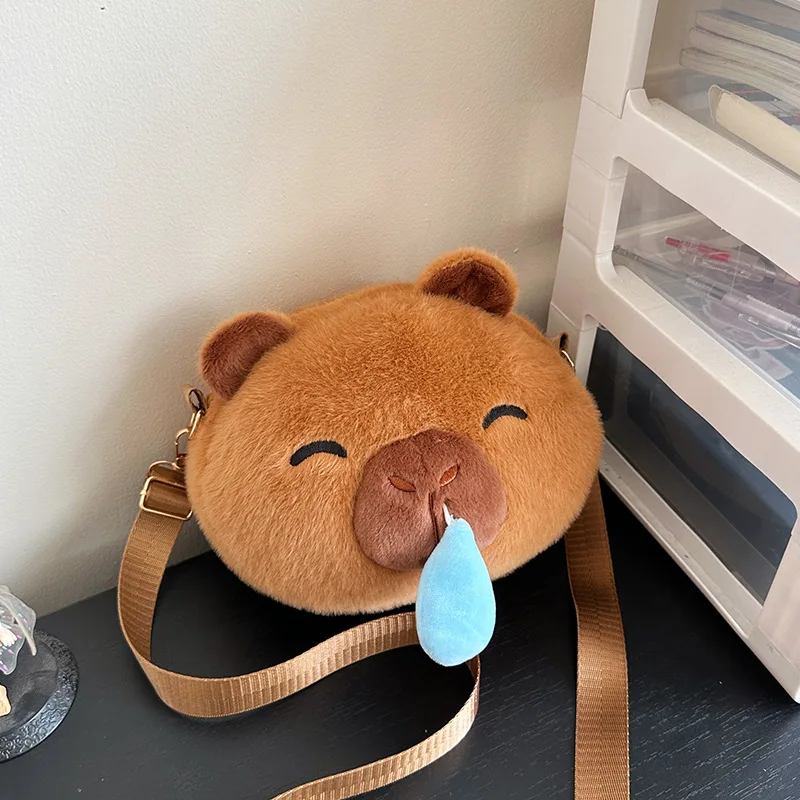 Lindo capibara Snot puede tirar hacia fuera bolso cruzado de felpa monedero de felpa creativo dibujos animados Anime Capybara bolso de hombro regalo de cumpleaños