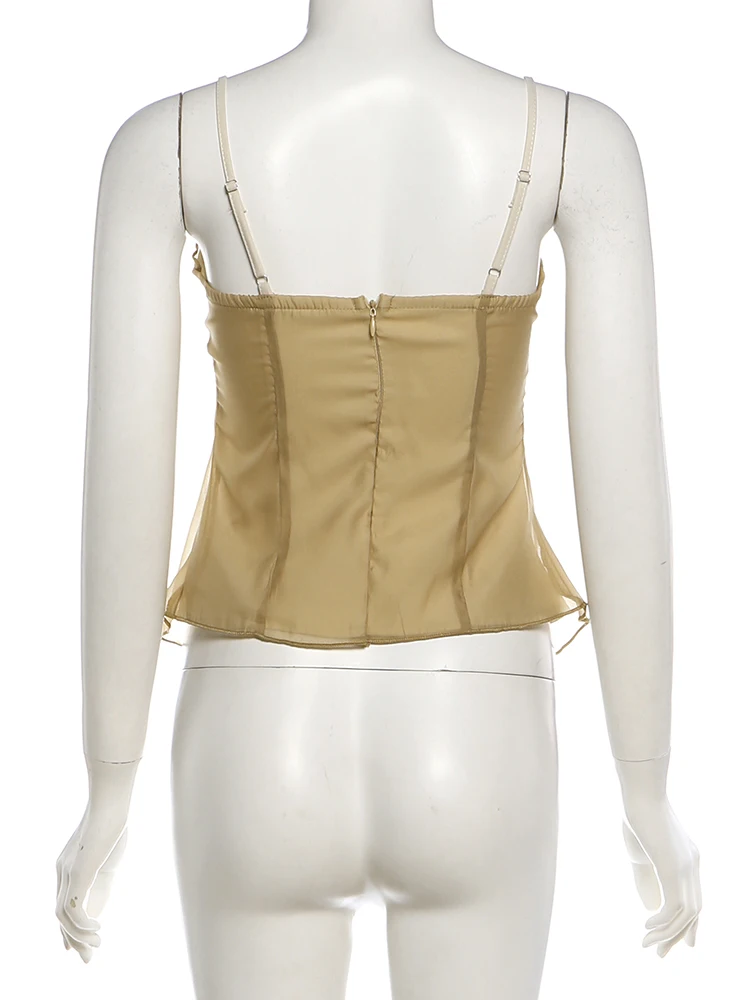 Weird Puss Jacquard-Mesh-Patchwork-Camisole für Damen, sexy, tief ausgeschnitten, dehnbar, figurbetont, trendiges Midnacht-Street-Party-Club-Top – Detail 6