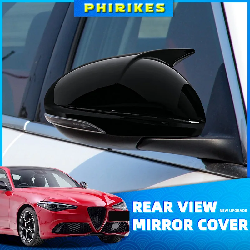Pair Glossy Black Carbon Side Mirror Housing Protective Cover For Alfa Romeo Stelvio Giulia 2017-2022 Auto Mirror Shell