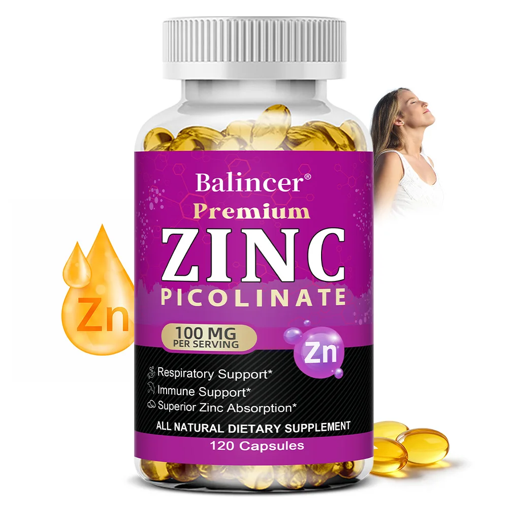 Picolinato de Zinc 100mg, Cápsulas de Zinc de Alta Absorción, Apoyo Inmunológico, Energía, Suplemento para la Salud del Sueño y Respiratoria, Antioxidante