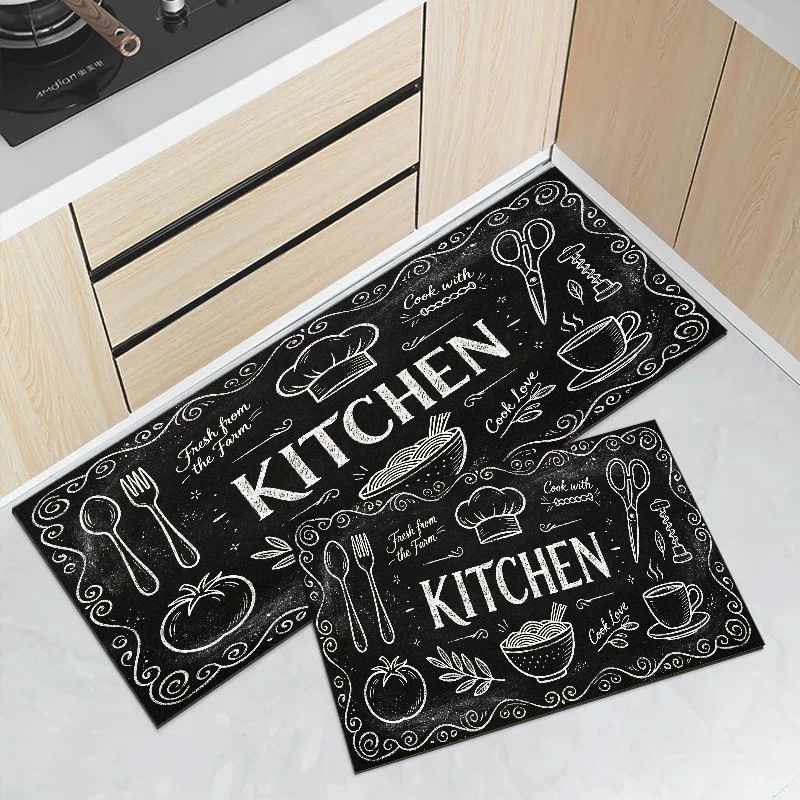 VIKAMA Retro Wood Cook With Love Runner Mat Waterproof Oilproof Non Slip Anti Fatigue Farmhouse Kitchen Floor Rug