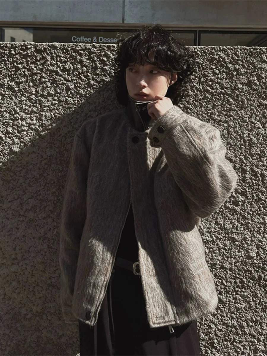 

Cleanfit Men's ort Thiened Woolen Jaet Spring Autumn High Collar Sli Brand Faion Outerwear Stand Fit Outerwear